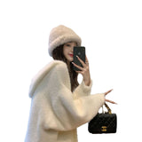 KANING Hooded Imitation Water Velvet Knitted Cardigan 2026 Autumn New Women's Long Languid Sweater Coat