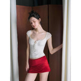 Sexy Hottie Lace Splicing Shoulder Short-Sleeved T-Shirt Girl Summer New Slimming Short-Term Umbilly Blouse Tide