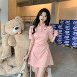 Sweet Slimmed Short-Sleeved Polo Collar Button Fashion Short-Sleeved Dress Women Spring And Summer New Waists Thin Skirt Women
