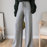Thick Knitted Wide Leg Pants Women Autumn And Winter High Waist 2026 Loose Vertical Trousers Long Pants Smoke Pipe Pants Women