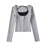 Spice Girls Autumn New Personalized Fake Two Long-Sleeved T-Shirt Hanging Neck Tie Short Bottom Top