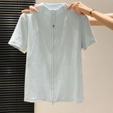 Li-Necked Double Zipper Short-Sleeved T-Shirt Women 2026 Summer New Korean Loose Thin Temperament Commuting Top