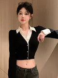 Pure Sweet Hottie Short Polo Collar Bottom Shirt Women In The Spring And Autumn To Set Up A Chic Niche Fake Two Inside The Coat