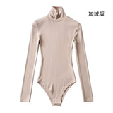 Tight-Tight High-Necked Long-Sleeved-Joined Women With Solid-Color Threaded T-Shirt T-Shirt Tops