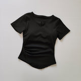 Yoga Suit With Breast Pad Women's Summer 2025 New V-Neck Thin Running Sports Leisure Short-Sleeved T-Shirt Fitness Top