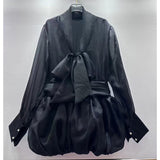 Ins Texture Soaked Yarn Deep V Collar Jellyfish Ponpon With Dress Gentle Lady New Shirt Dress