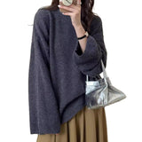 KANING Korean Lazy Windy Large Plate Round Collar Hooded Sweater Women Loose Design Sense Solid Color Knitted Shirt