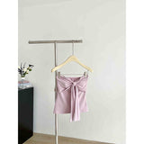 Summer Sweet Spicy Wind Sexy Bow Tsets Tsets Woman Design Feel Shoulder Repair Slimming Short Top