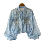 Ocean Gas Age Reduction Shirt Female French Heavy Industry Shiny Embroidery Diamond Set High-End Lantern Sleeve Thin Top Tide