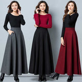 Autumn And Winter Pure Color Hair, The Half-Dress Skirt Big Swing Skirt High-Rise Long Dress Skirt Skirt Skirt
