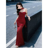Pure Lustrous Gentle Bare-Colored Mesh Dress Female High-End Temperament Vacation Fishtail Ass And Hip Dress