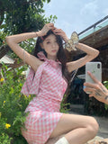 Pink Sleeveless Hanging Neck Dress Woman 2025 Summer Bow Beautiful Little Seaside Vacation Ass Skirt