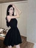 New Pure Desire Black Hanging Neck Sling Dress Small Man Waist Temperament Sexy A-Shaped Dress Summer Girl Black Dress