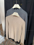 Super Good-Looking Wooden Ear With Velvet Knitted Jersey Women 2025 Autumn And Winter To Keep Warm And Pure Color Inside The Bottom Shirt Top