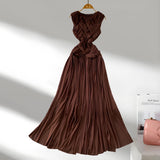 Small-Round Fashionable Ocean Air Knotted Net Collar Dress Women Autumn Waist Thin Swollen Dress Elegant Dress