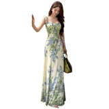 New Sensing Fengfeng High-Sensing Printed Flying Sleeve Dresses Women's Summer Bags And Buses Long Dresses