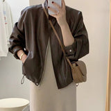 Curry Leather Coat Women's Leather Jacket 2025 New Hong Kong Style Short Locomotive This Year Popular Fashion Retro