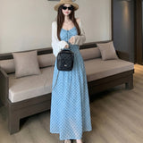 Wood Ear Wave Dot Hanging Dress Women's Summer New French Temperament To Show Thin Swing Long Skirt