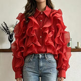 French Romantic Style Leaf Side Pink Shirt Female Spring Korean Version Of Loose Open Shirt Commuter High-End Feel