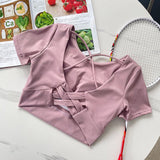 Sports Fitness Yoga Suit With Chest Pad Short-Sleeved T-Shirt Girls Summer Thin Beauty Back Sexy And Short Clothes