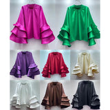 Fashion Elegant Temperament Commuting Lotus Horns Sleeves With Autumn Dress High-End Shirt Women's Top