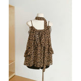 [Double-Sided Leopard-Print Fabric + Ribs] Leopard Print V-Neck Wear Sling Vest Summer New Top Woman