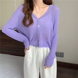 Collar Sunscreen Knitted Cardigan Women's Summer Thin Chic Air-Conditioning Shirt Coat High Waist Thin Short Hooded Top