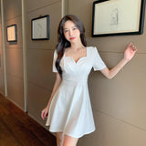 Small Solid Color Dress Women's Summer New French Style Collar Small Dress To The Waist Thin Temperament Short Skirt
