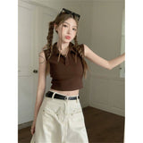 Vintage Hottie Style Button Polo Collar Small Vest Girl Summer Sexy Babes Open Umbilled Dress