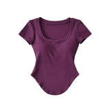 Pure U-Shaped Square Collar T-Shirt Curved Under The Hem Of Short-Sleeved T-Shirt