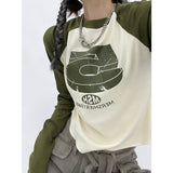 Vintage Millennial Babes Short-Sleeved T-Shirt Girl Autumn New Printed Collar Repair Bottom Blouse Tide