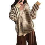 KANING Casual Gentle Wind Striped Hooded Knitted Cardigan Women's New Relaxed Lazy Sweater Tops In Autumn