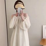Hang Neck Chic Design Small Long-Sleeved Dress Women's Clothing Leaking Shoulder Thin Small Short Skirt Shoulder Strap