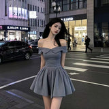 New French Design With A Breast-Wearing Temperament Summer Babes One-Word Dress To Collect Waist Thin High-End Pony Dress