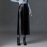 2025 Autumn And Winter High-Rise Straight Body Half Dress Female Version Of Fashion Large Size PU Leather Skirts Thin Dress