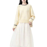 KANING Round-Neck Collared Knitted Shirt Women 2026 Autumn And Winter New Korean Version Of The Design Feeling Long-Sleeved Sweater Top
