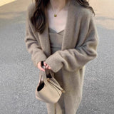 KANING Gray Long Over-Knee Sweater Jacket Woman 2026 Autumn Lazy Wind Thin Knitted Cardigan