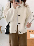 KANING Round Horn Buckle Knitted Cardigan Women 2026 Autumn New Loose Solid Design Sweater Jacket