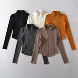 Spice Girls Early Spring Australian Velvet Zip Zip Blouse Semi-High Collar Splicing Three-Dimensional Yoga T-Shirt Short Sports Tight