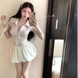 2026 Summer New Splicing Fake Two Short-Sleeved Dress Female Polo Collar Sweet Waist Tidola Skirt