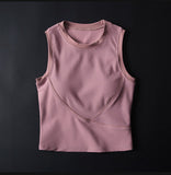 Short Sports Body Vest Women Wear Solid Color Round Tie Chest Pad Yoga Running Tops In Summer Without Sleeves