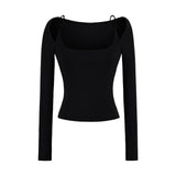 One-×Ö Collars With Long-Sleeved T-Shirt Purple Slim Slim Top Temperament Side-On-Shoulder-To-Wear T-Shirt