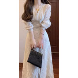 New French Sweet And Gentle Style White Lace Dress In Autumn 2025