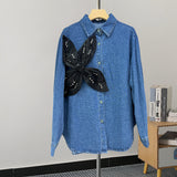 Three-Dimensional Flowers Spliced Short Denim Jacket Women Spring And Autumn New Port Wind Small Jacket Top Retro