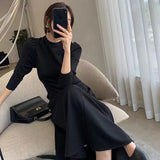 Black Dress Round Neck Long Sleeve Korean Version Of The New Autumn 2025 Sexy Temperament To Show The Skinny Dress