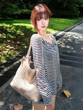 Lazy Wind High-End Striped Long-Sleeved Woman Autumn Leisure Thin Bottom Shirt Hot Girl Thin Top