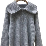 Kaning Solid Color Big Collar Pit Striped Sweater Women 2026 Autumn And Winter New Lazy Half Zipper Knitted Shirt Tide