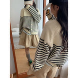 KANING Korean Version Of Round-Neck Striped Knitted Jersey 2026 Autumn And Winter New Loose Sweater Jacket