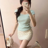 New Summer French Suit Women's Casual Style Short Sleeves On The Body T-Shirt Temperament Wave Half Body Skirt Two