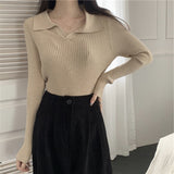 Temperament Vintage Knitted Topess Women's Long Sleeves With A Collared Sweater 2025 Autumn/Winter POLO Collared Shirt
